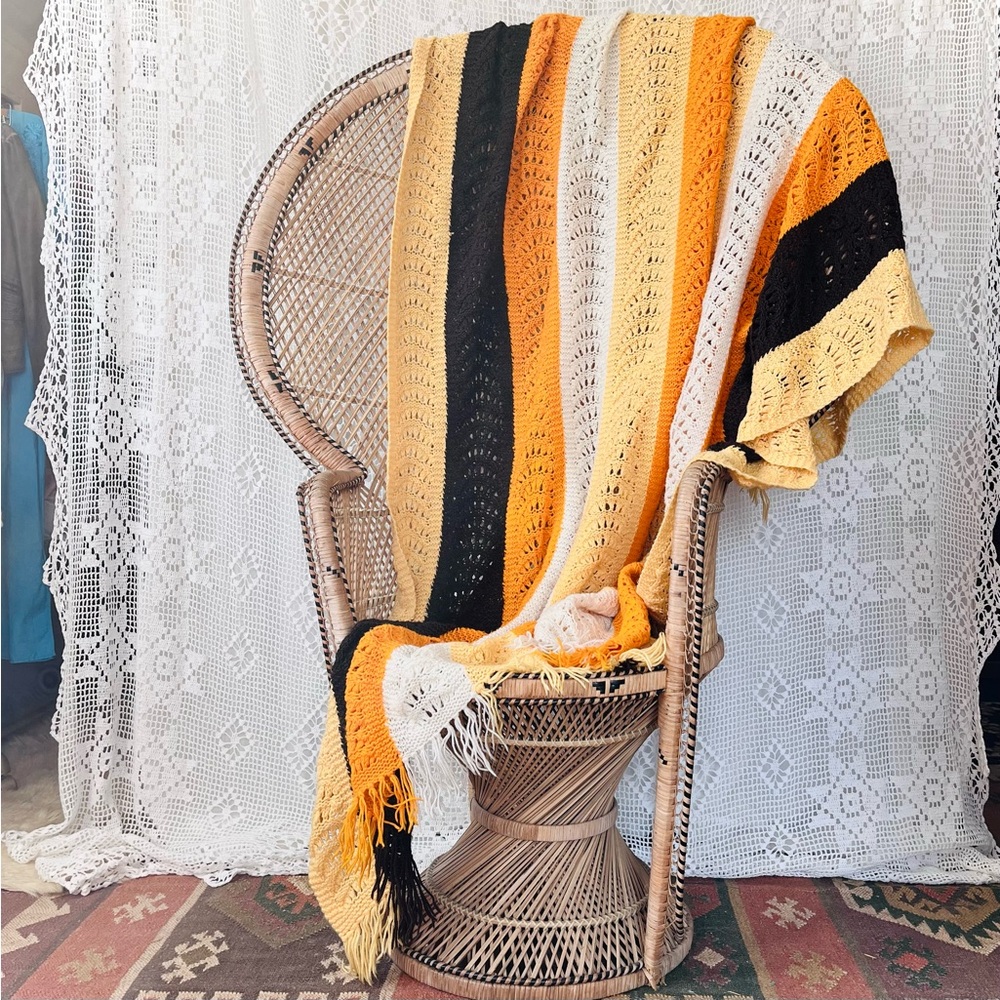Retro Crochet Throw Blanket